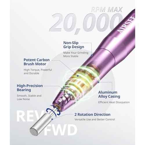 AIRSEE Home Lite Portable Electric Nail Drill Machine with adapter for Beginners, EFile for Acrylic Gel Nails and Manicure Pedicure Polishing Shape, Electric Nail File Kit for Home, Purple