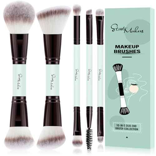 START MAKERS Makeup Brush Set 5Pcs, Dual-Ended Foundation Contour Concealer Blush Powder Bronzer Eyeshadow Brushes for Liquid, Cream, Powder, Blending, Buffing, Stippling Face Make up Tools