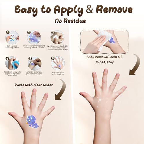 Dinosaur Temporary Tattoos for Kids - 12 Sheets Waterproof