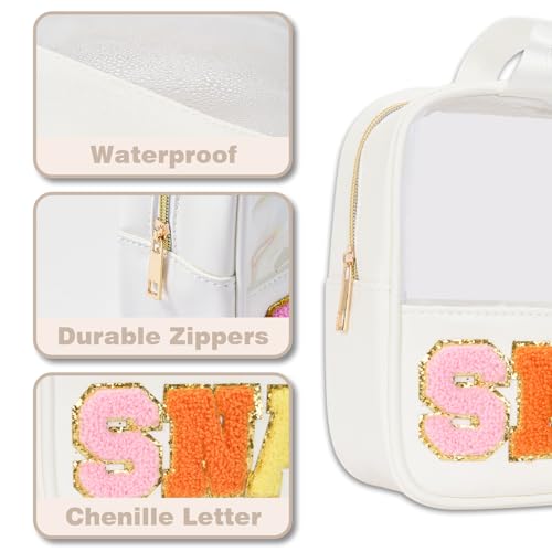 Clear Chenille Letter Zipper Pouch - Versatile Travel Makeup Bag
