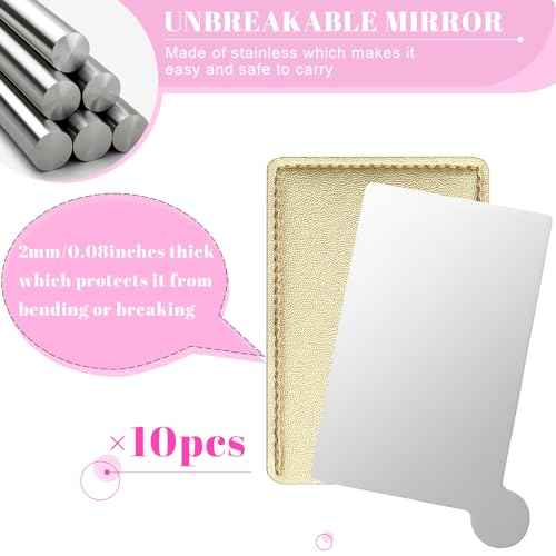 Jetec 10 Pieces Pocket Compact Mirrors Mini Mirror for Purse Wallet Small Handheld Stainless Steel Unbreakable with PU Leather Case for Men Women Travel Camp Signal Makeup(Gold)