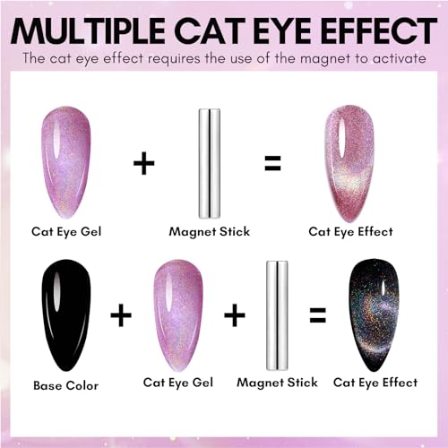 Makartt Cat Eye Gel Nail Polish Universal Rainbow Holographic Gel Polish Cupcake Dream Sparkly Glitter Unique Magnetic Effect Nail Gel for DIY Nail Art UV LED Soak Off Manicure 10ml