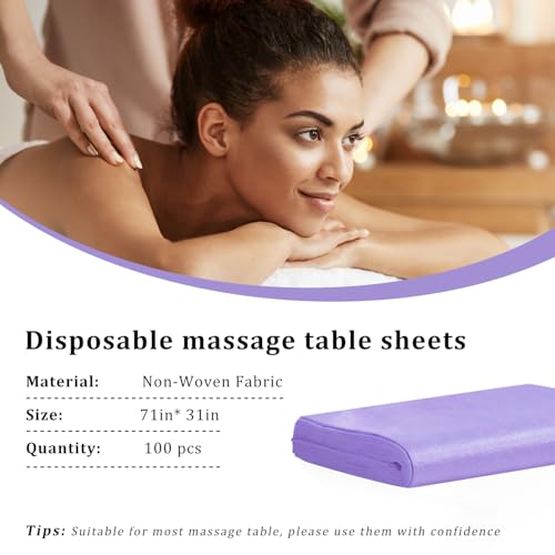Disposable Bed Sheets 100 Pcs 31"x 71" Massage Table Cover Non Woven Fabric SPA Sheet Breathable for Massage Beauty Tattoo (Purple)