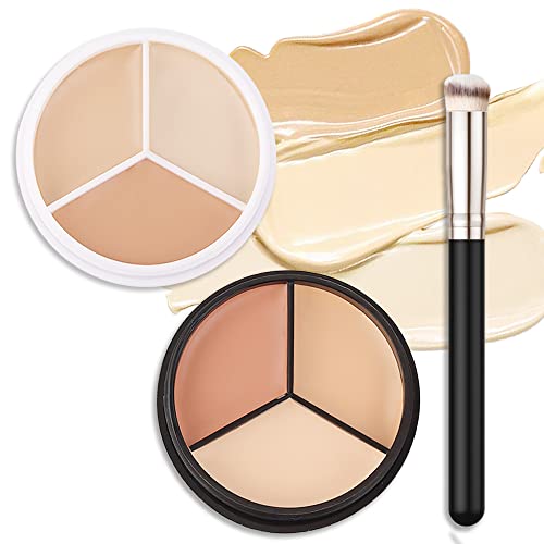 KARNAR 2-Pack Tri-Color Face Concealer Palette with Brush for Under Eye & Face