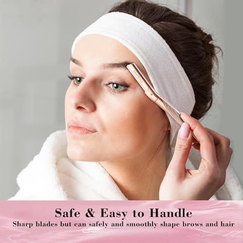 Eyebrow Razor for Face & Skin Care Reusable Metal Handle with 6 Blades
