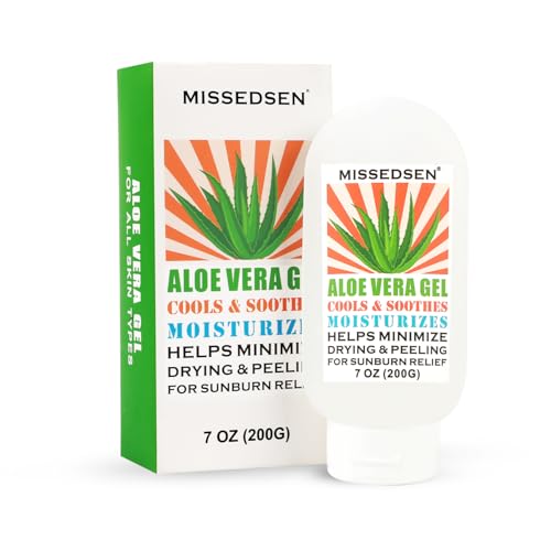 Pure & Organic Aloe Vera Gel for Sunburn Relief, After Sun Lotion for Face & Body Skin Care, Daily Facial Moisturizer & Acne Spot Treatment 7 OZ