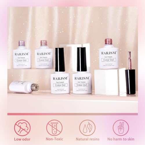 RARJSM Diamond Cat Eye Gel Nail Polish Set - 6 Colors with Magnet Stick