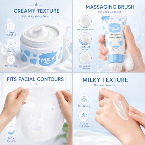 Kids & Teens Milk Skin Care Set - 12 Pieces Gentle Moisturizing Face & Body