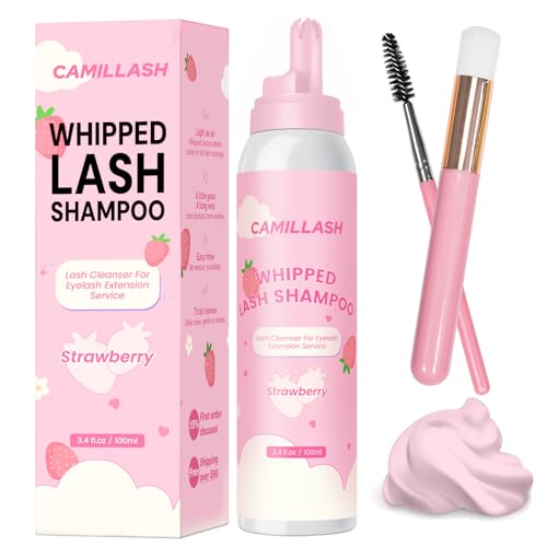 Whipped Lash Cream Shampoo Foam Cleanser | Eyelash Extension Cleaning Bath Kit | Salon & Home Use 100ml Strawberry Pink