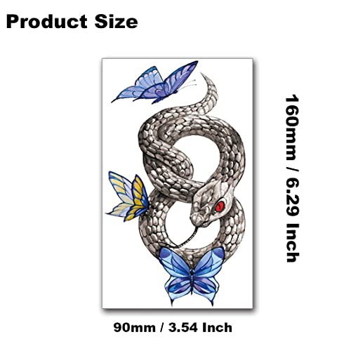 12 Large Snake Temporary Tattoos for Men & Women, Waterproof