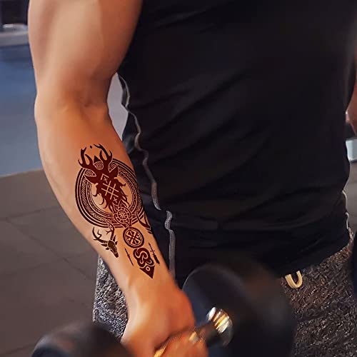 AWLEE Waterproof Temporary Tattoos - Viking Tribal Totem 10 Sheet