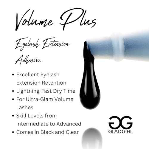 GladGirl False Eyelash Extension Glue - Volume Plus 5ml - Fast Dry Time of 1-2 Seconds - Maximum Eyelash Extension Bond - Ultra Black