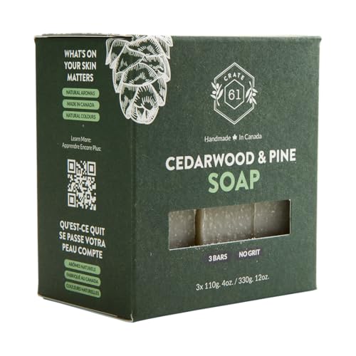 Crate 61 Organics, Handmade in Canada, Plant Based Cold Process Natural Bar Soap For Face And Body, With Premium Essential Oils, For Men And Women 3 Pack (Cedarwood Pine)