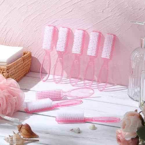 Patelai 30 Pcs Nail Scrubber Brushes Bulk Handle Grip Manicure Brushes for Cleaning Fingernails Pedicure Cleaning Brush for Toes and Fingernail Cleaning(Clear Pink)