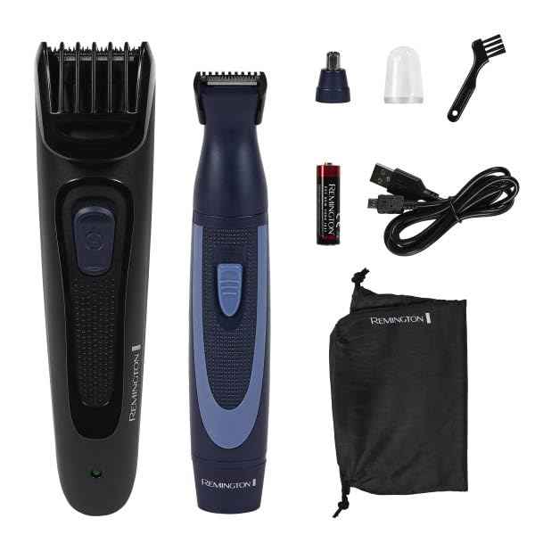 Remington Rechargeable Beard Trimmer Kit for Mustaches, Nose Hair, and Light Detailing and Grooming with Bonus Battery Nose Trimmer