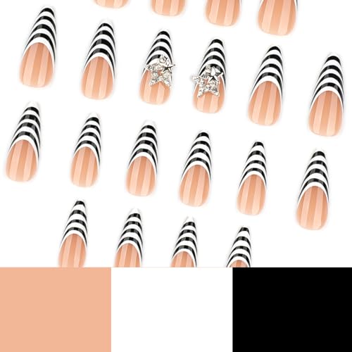 Press on Nails Long Almond French Tip 24pcs