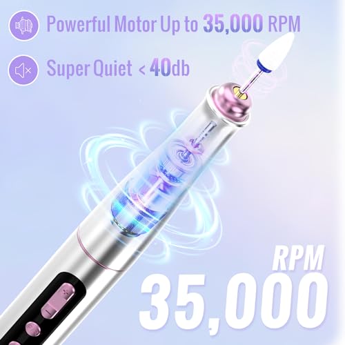 Denabuty Cordless 13-in-1 Electric Nail Drill Machine - Silver, 35000RPM