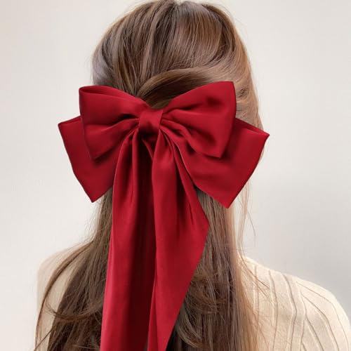 LASPERAL Hair Bow Clips 3PCS Large Ribbon Bow Hair Clips Ribbon Hair Clips Bowknot With Long Tail Tassel Bowknot Hair Clips Hair Barrettes with Bow Accessories Cute Aesthetic Hair Accessories