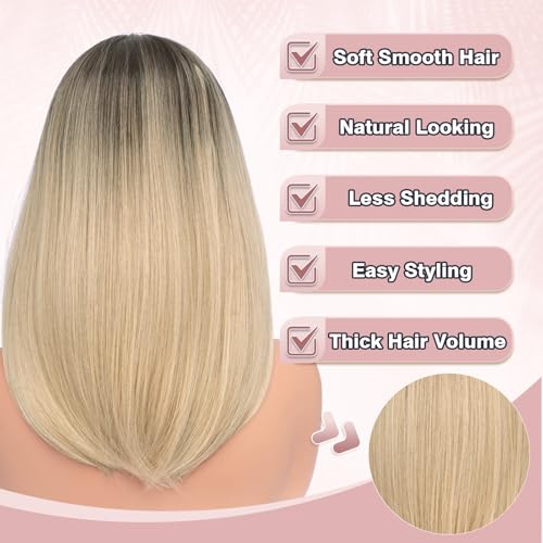 Blonde Bob Wig with Bangs 16" Shoulder Length Synthetic Hair