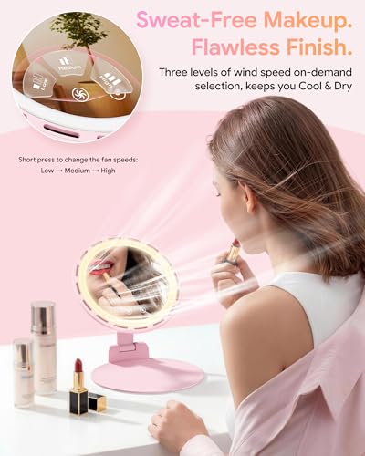 Gospire Portable Lighted Makeup Mirror with Fan and Dimming