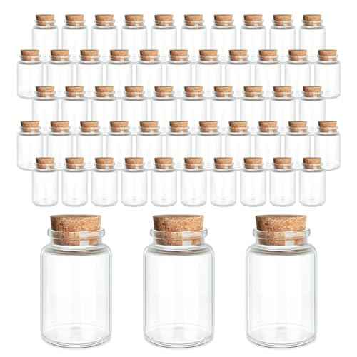 JIUYUE 55 pcs 20 ml Glass Bottle Cork Mini,Jars with Cork Lids (0.7 oz-1.18x1.97 inch)