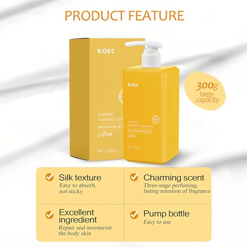Turmeric & Vitamin C Cream Body Lotion for Dry, Dull Skin, 300 milliliters | Moisturizer Firming, Refreshing, Non-sticky - Scented Glow Body & Face Lotion, 24 Hour Moisture Milk Skin