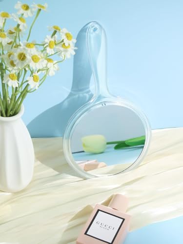 Macaki 8.3-Inch Hand Mirror with 5X Magnification - Transparent White