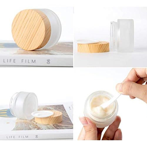 8 Pack 50 Gram/50 ml Round Empty Jars Frosted Glass Bottle Cosmetic Cream Jar Wood Grain Lid Cosmetic Container Glass Cream Box Refillable Lotion Cream Pot Jars for Makeup Lip Balm Eyeshadow