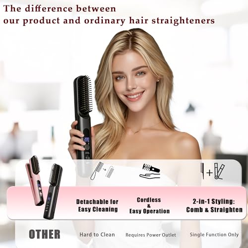 Cordless Hair Straightener Brush 2-in-1 Styling Tool