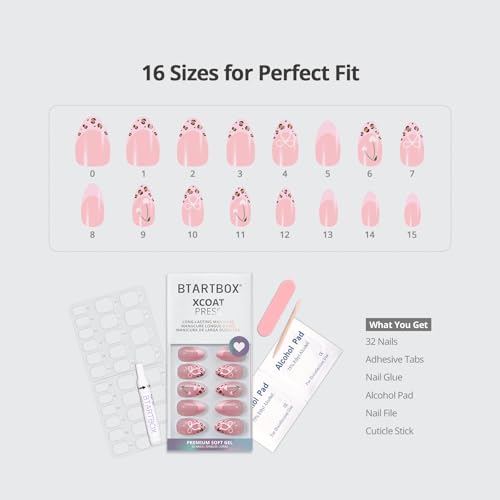 BTArtbox Press On Nails - Short Almond Pink French Tips, 32Ct