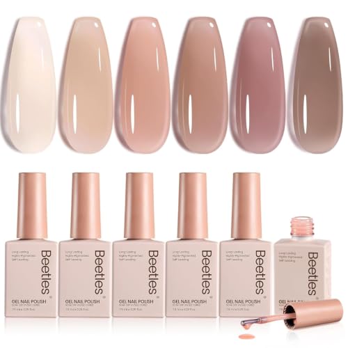 Beetles Nude Gel Nail Polish Set - 6 Colors Sheer Neutral Jelly UV Gel Kit