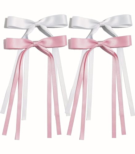 Ayesha Pink Hair Bows Clips Pink Coquette Bow Hair Ribbon Bowknot with Long Tail Pink Bows Barrettes Hair Accessories for Women Girls 4PCS