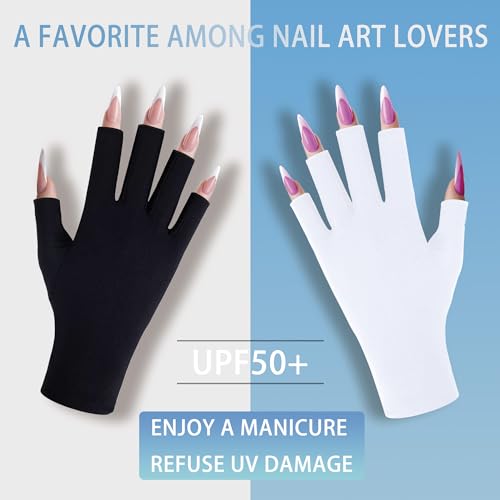 UV Nail Lamp Gloves 2-Pack Fingerless UV Protective Gloves for Gel Manicure - Black