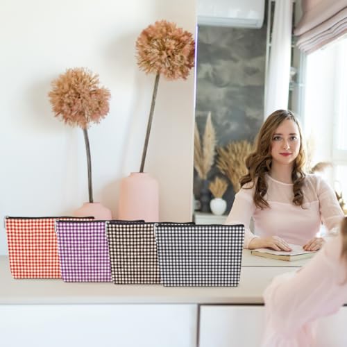 Jeilink Checkered Gingham Makeup Bag - Large Capacity Travel Cosmetic Organizer, 4 Colors