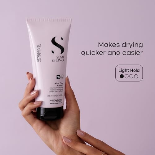 ALFAPARF MILANO Semi di Lino Style & Care Blow Dry Cream - Light Hold - Styling Cream for All Hair Types - Thermal Protection (6.76 fl oz / 200 ml)