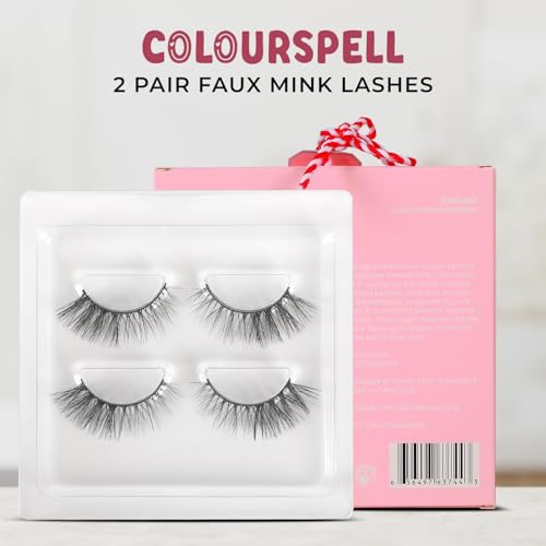 Profusion Cosmetics Colourspell 2 Pair Faux Mink False Eyelashes - Lightweight & Natural-Looking Wispy Eyelashes, Flexible Band for Comfortable, All-Day Wear, Vegan and Cruelty Free Makeup