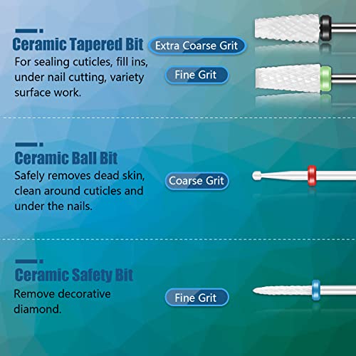 Depvko 10Pcs Ceramic Nail Drill Bits Set, 3/32 Inch Professional Drill Bits for Nails Cuticle Remover for Acrylic Electric Manicure Pedicure Nail File Machine