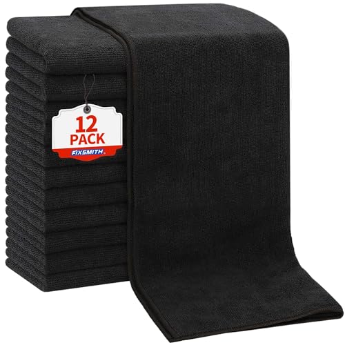 FIXSMITH Salon Towels 12 Pack, 16x27 in Black Microfiber