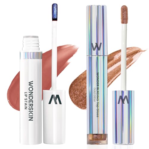 Wonderskin Lip Stain Peel Off Mask with Glitter Lip Gloss, Long-Lasting Waterproof