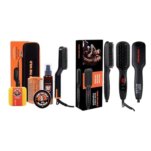 Tame the Wild Premium Beard Straightener Kit and Pro Beard Straightener for Men - 12 Temp Settings