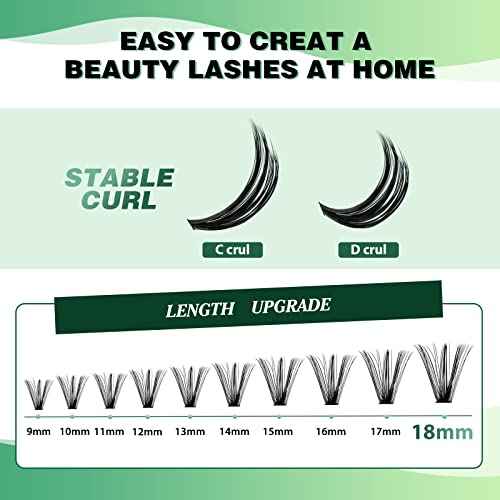 KEYYOU Lash Clusters 300pcs Individual Lashes 40D 0.07D Curl 9-18MIX DIY Eyelash Extension Large Tray Volume Soft&Natural Cluster Lashes(40D-0.07D,9-18MIX