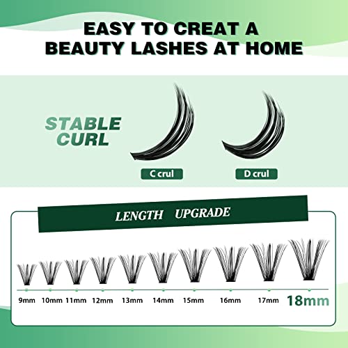 KEYYOU Lash Clusters 300pcs Individual Eyelash Extensions 9-18MM