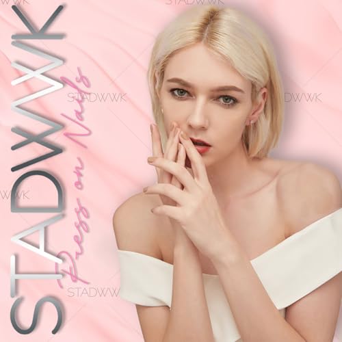 STADWWK 30pcs Short Almond Press-On Nails with 3D Flower & Star Designs - Reusable Glossy Fake Nails for Summer Manicure
