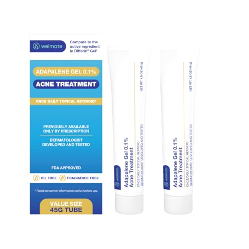 WELMATE - Adapalene Gel 0.1% (2 Pack) Acne Treatment - Once Daily Topical Retinoid - Oil Free - Fragrance Free - Previously Prescription Only - Value Size - Over-the-Counter Medication - Skin Care