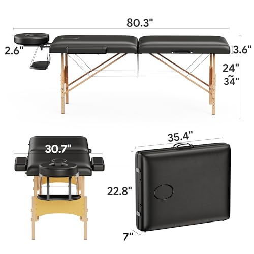 Brelley Portable Massage Table Wooden 2-Fold Adjustable