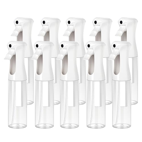 Aquableu Spray Bottle for Hair ? 10-Pack Continuous Mist Spray Bottle for Hair Care, Styling, Cleaning, Plants, Pets & Essential Oils (Clear, 10oz)