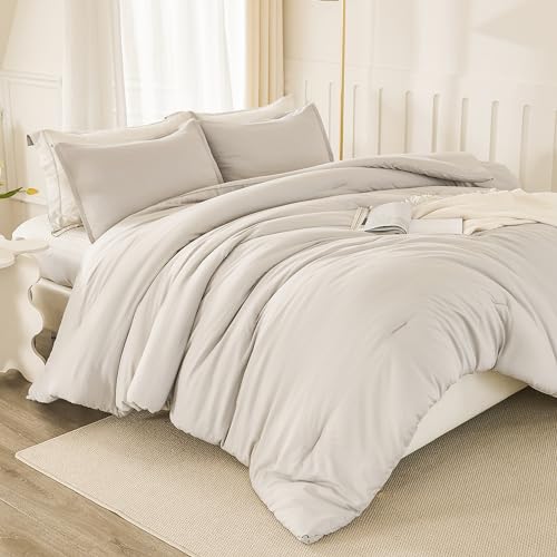 Litanika Linen Grey Comforter Set Twin/Twin XL Size, 2 Pieces Lightweight Solid Bedding Comforter Set, All Season Fluffy Bed Set (66x90In Comforter & 1 Pillowcase)