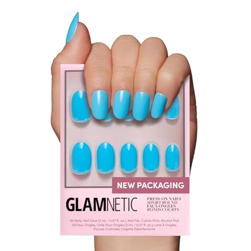 Glamnetic Azure Blue Press-On Nails - Short Round 30 Nail Kit
