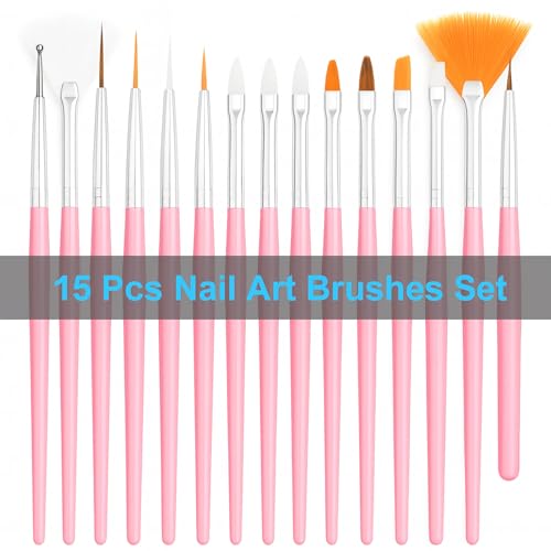 Professional Nail Art Tools Kit – 15 Brushes, 5 Dotting Pens & Holders