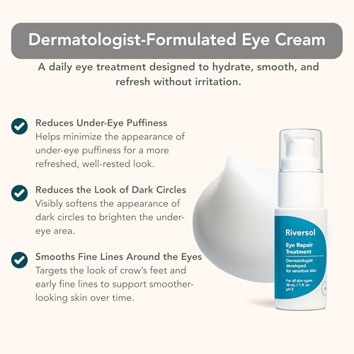 Riversol Dark Circle & Puffy Eye Cream Multi-Peptide Formula with Matrixyl | Reduces Wrinkles | Sensitive Skin Safe | Fragrance Free | Dermatologist-Developed | 4 Month Supply |